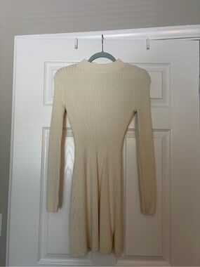 Hollister Cream Ribbed Long-Sleeve Fit-and-Flare Dress